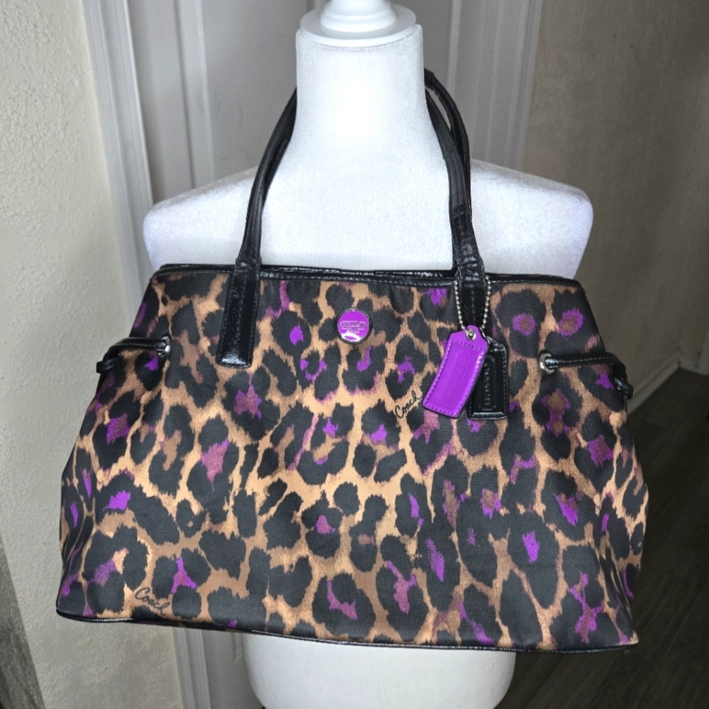 Coach Leopard Print Tote Bag - Black and Purple